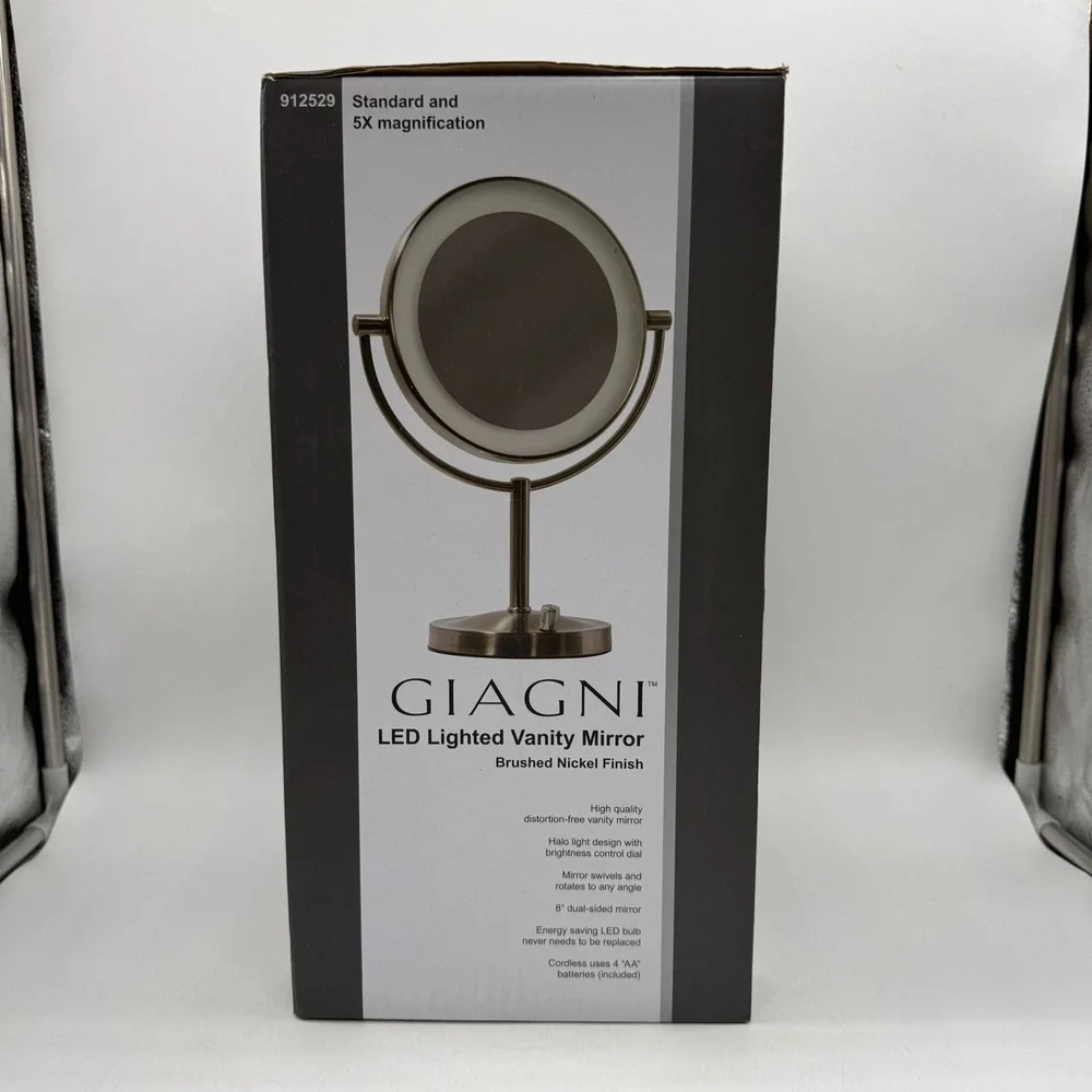 Giagni LED Lighted Vanity Mirror Brushed Nickel 5X Magnification New